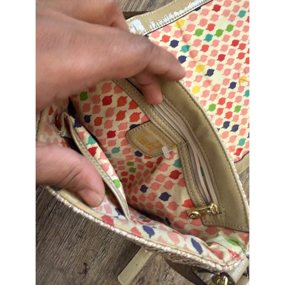 Sarah Violet Straw Woven Crossbody Bag Tan Patent Trim Small Summer Purse‎ - Picture 5 of 16
